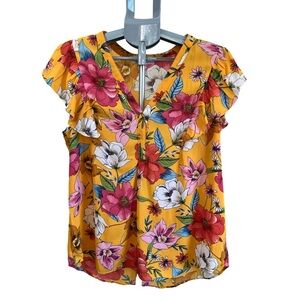 DR2 Sleeveless Blouse, Sz Large, Yellow and Pink